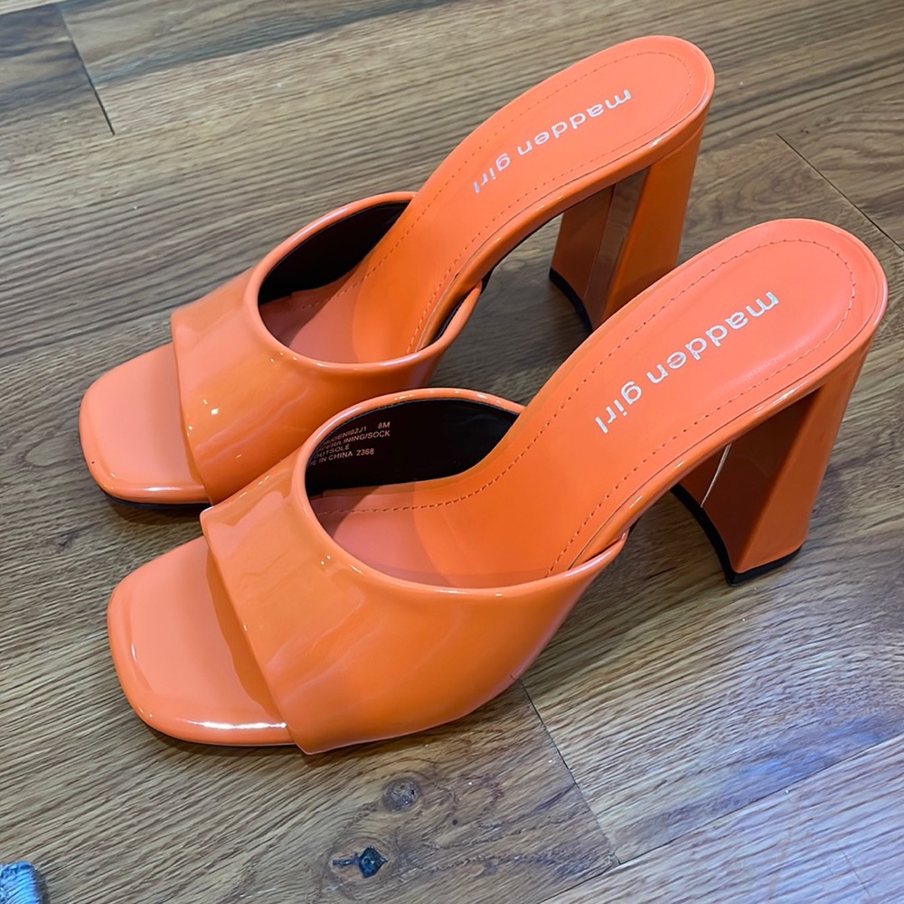 Steve Madden orange patent leather heeled sandals